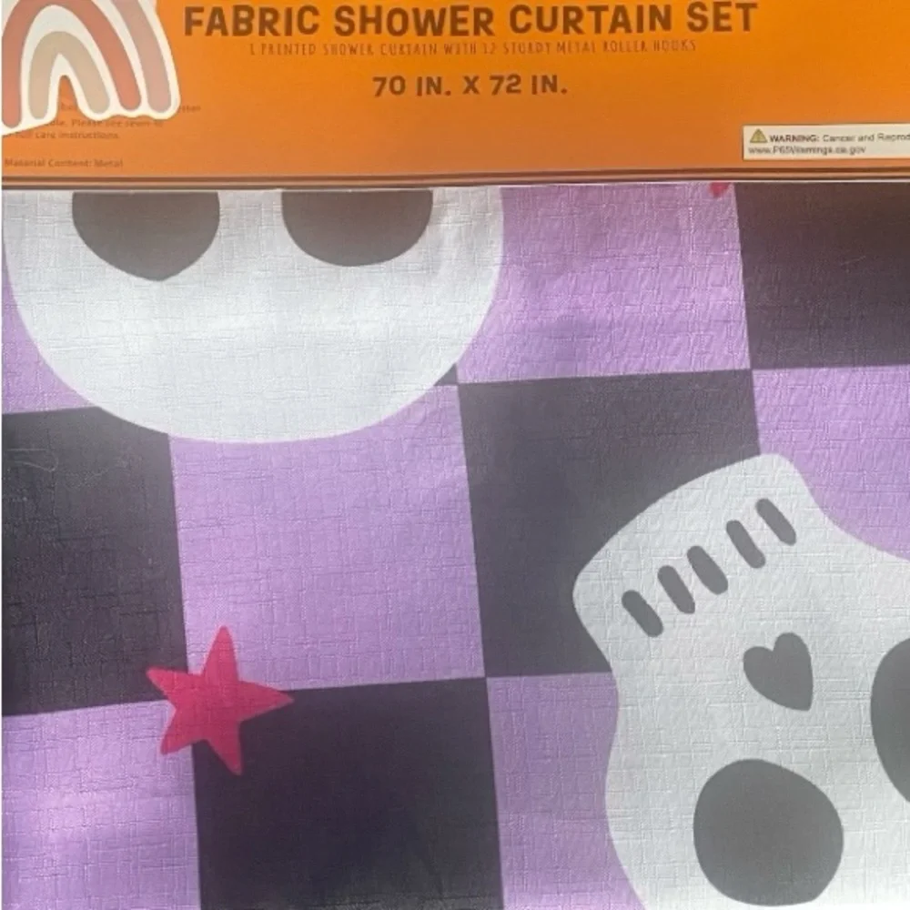 Booporium Decorative Fabric Skulls and Stars Shower Curtain with Hooks 13 pc Set